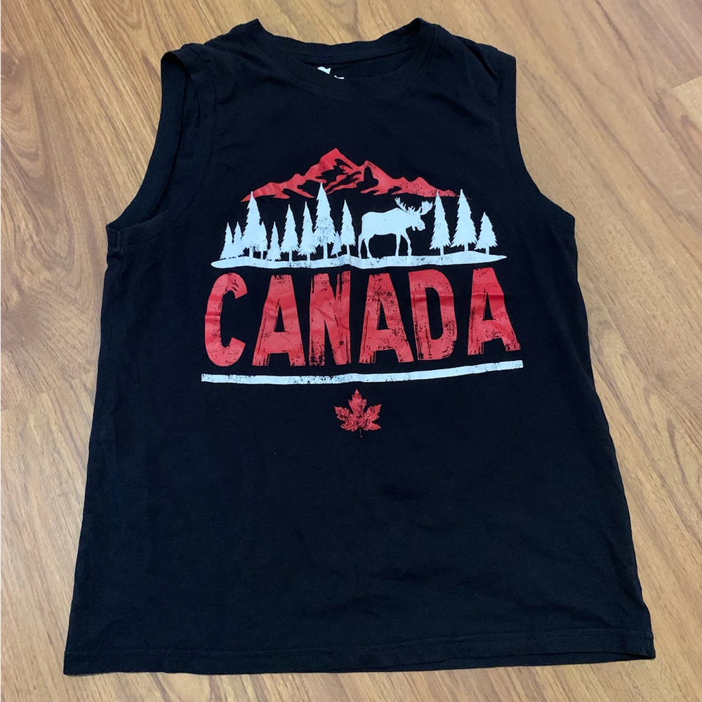 EH!🇨🇦Canada black red and white unisex sleeveless tank top moose trees graphic